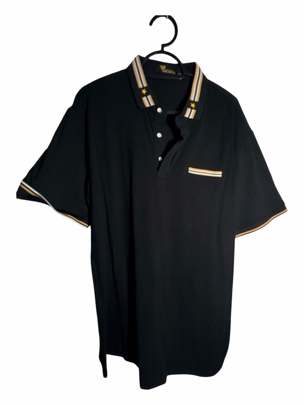 Men's Black Polo with Gold-Trim Collar and Pocket
